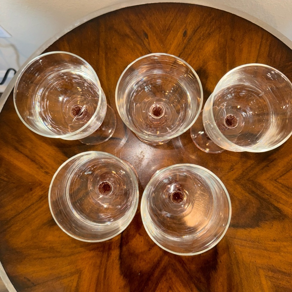 5 Vintage Cristal  D’Aques J G Durand Pink Stem Wine Glasses no damage - Picture 4 of 7